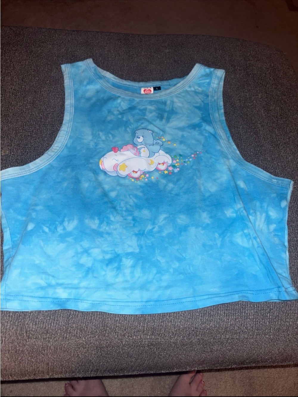 SHEIN Blue Tie-Dye Care Bears Crop Tank